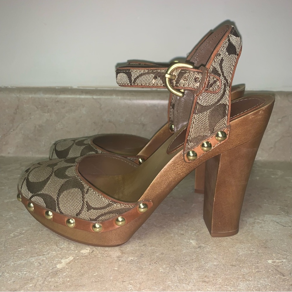 Coach Carleen Sig Women's Brown Patterned Heels - Picture 6 of 15